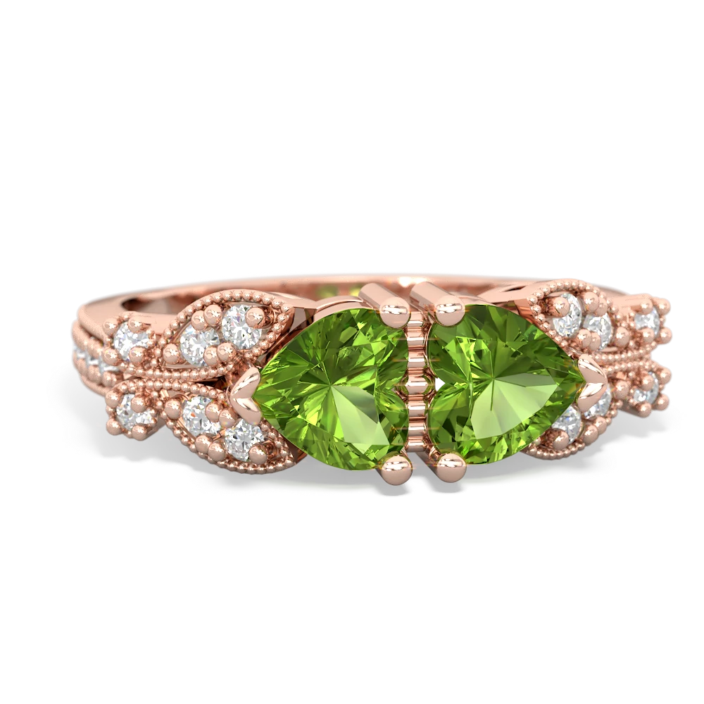 Peridot Diamond Butterflies 14K Rose Gold ring R5601