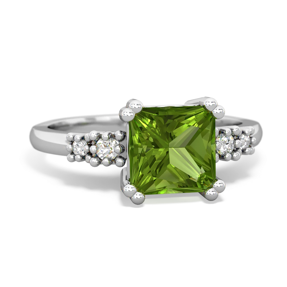 Peridot Art Deco Princess 14K White Gold ring R2014