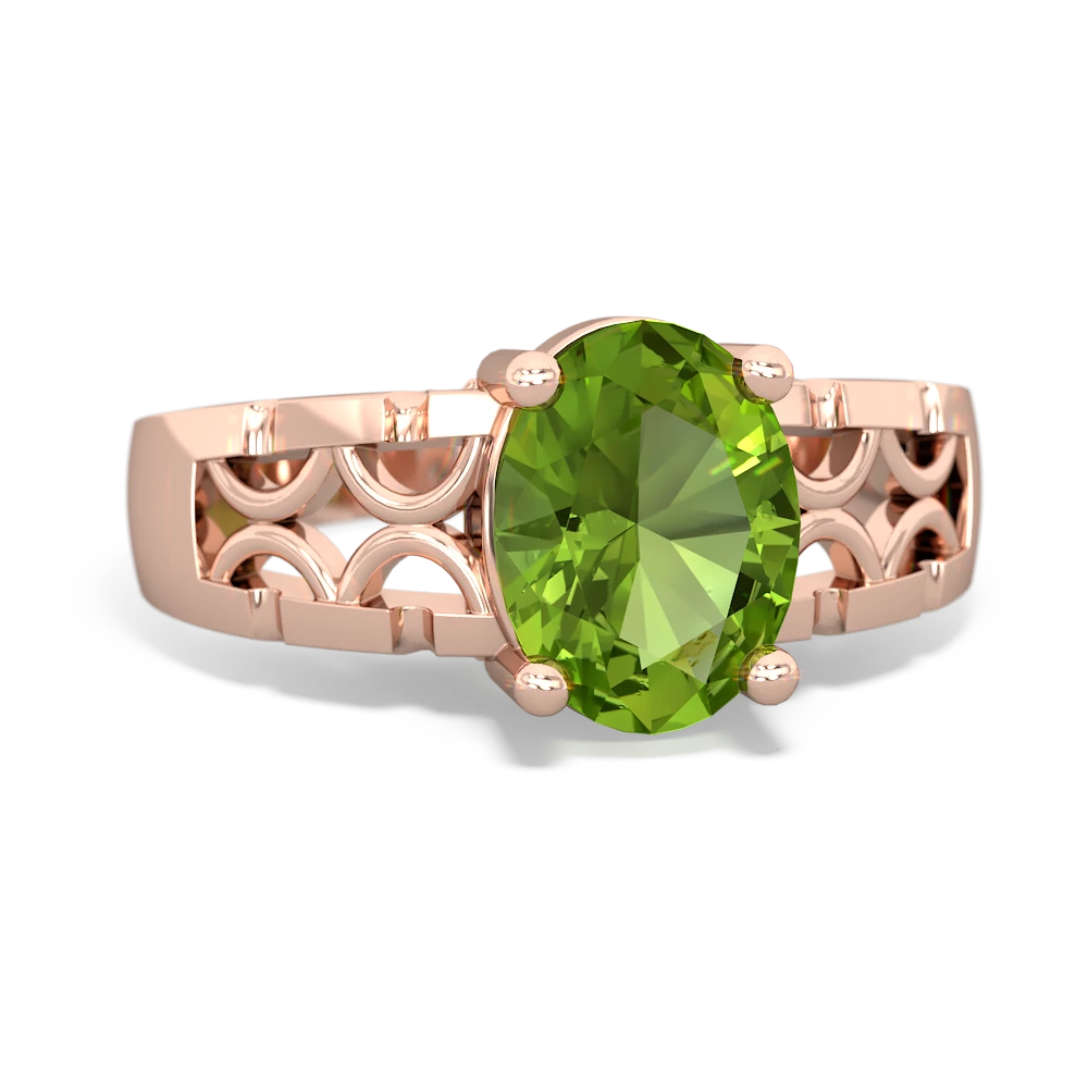 Peridot Art Deco Filigree 14K Rose Gold ring R2322