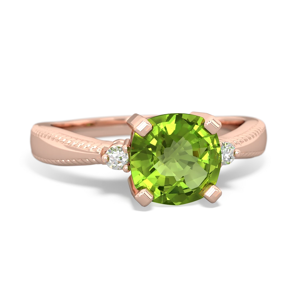 Peridot Cushion Rope 14K Rose Gold ring R2484