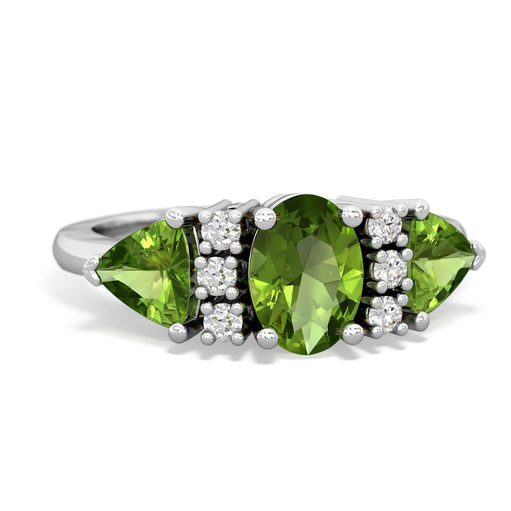 Peridot Antique Style Three Stone 14K White Gold ring R2186