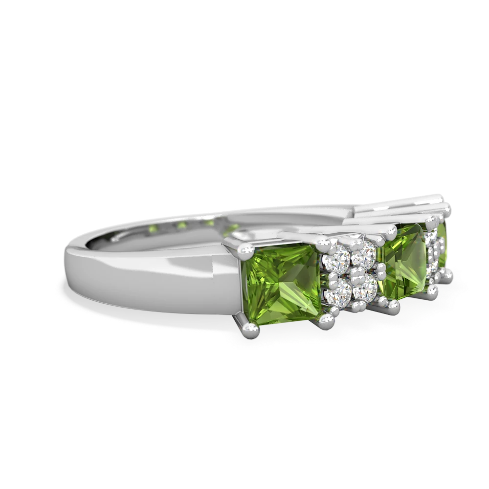 Peridot Three Stone Diamond Cluster 14K White Gold ring R2592