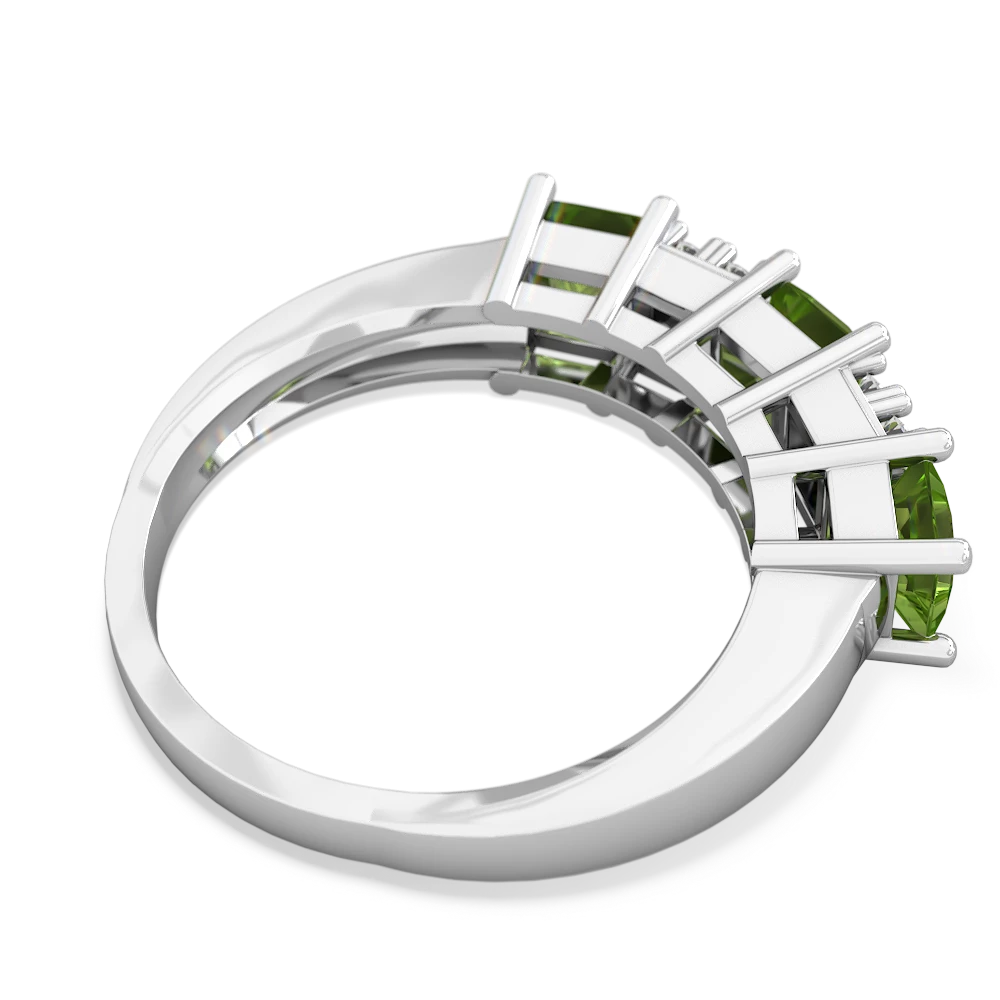 Peridot Three Stone Diamond Cluster 14K White Gold ring R2592