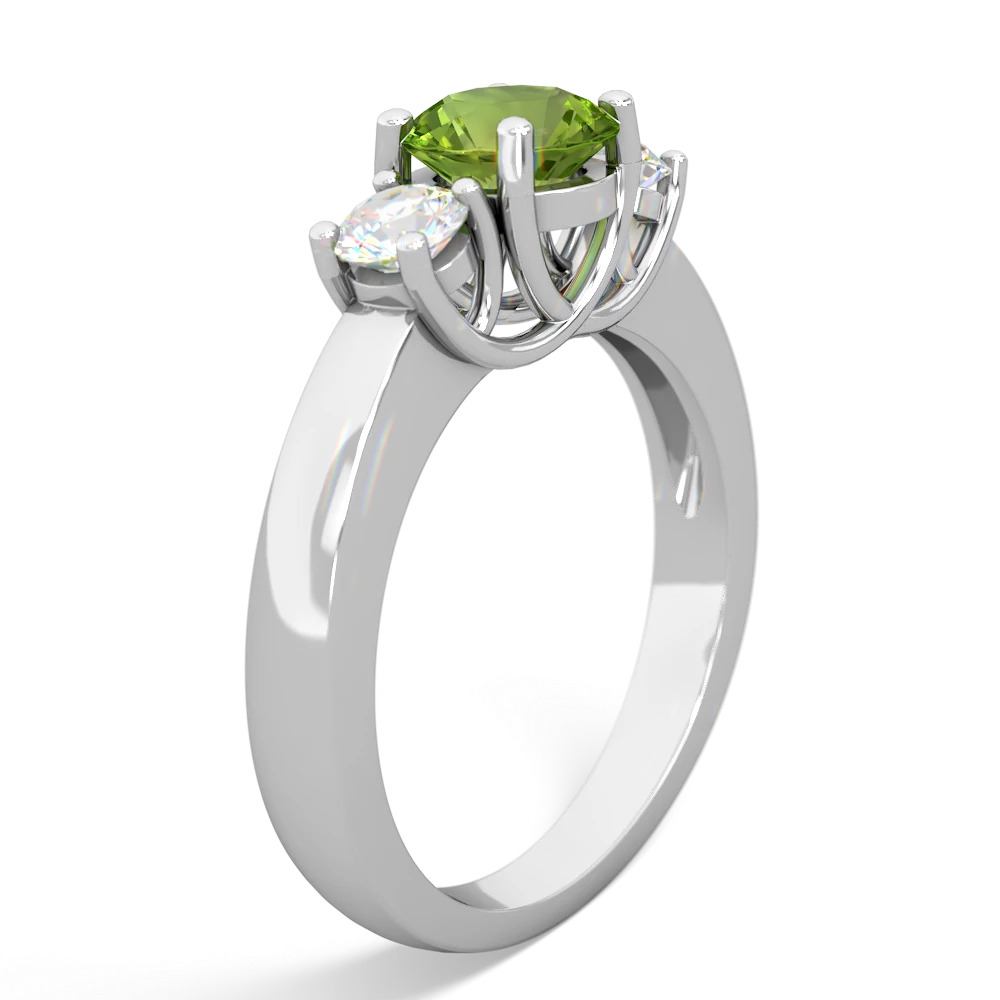 Peridot Diamond Three Stone Round Trellis 14K White Gold ring R4018