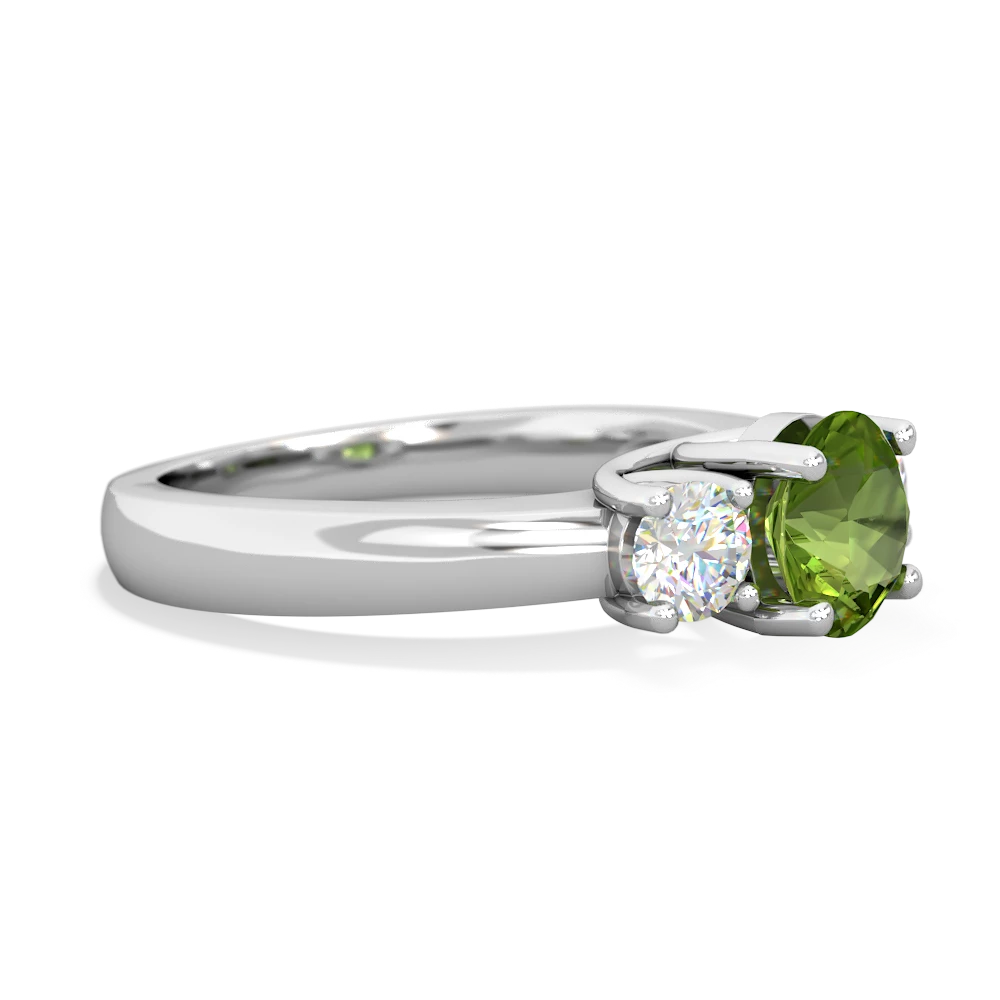 Peridot Diamond Three Stone Round Trellis 14K White Gold ring R4018