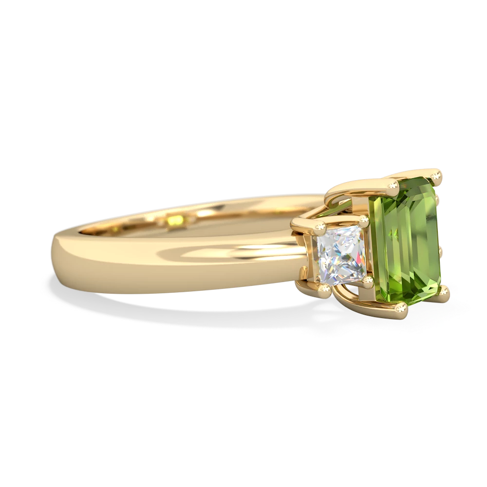 Peridot Diamond Three Stone Emerald-Cut Trellis 14K Yellow Gold ring R4021