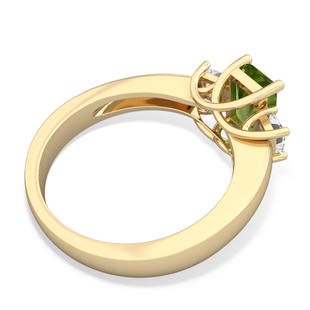 Peridot Diamond Three Stone Emerald-Cut Trellis 14K Yellow Gold ring R4021