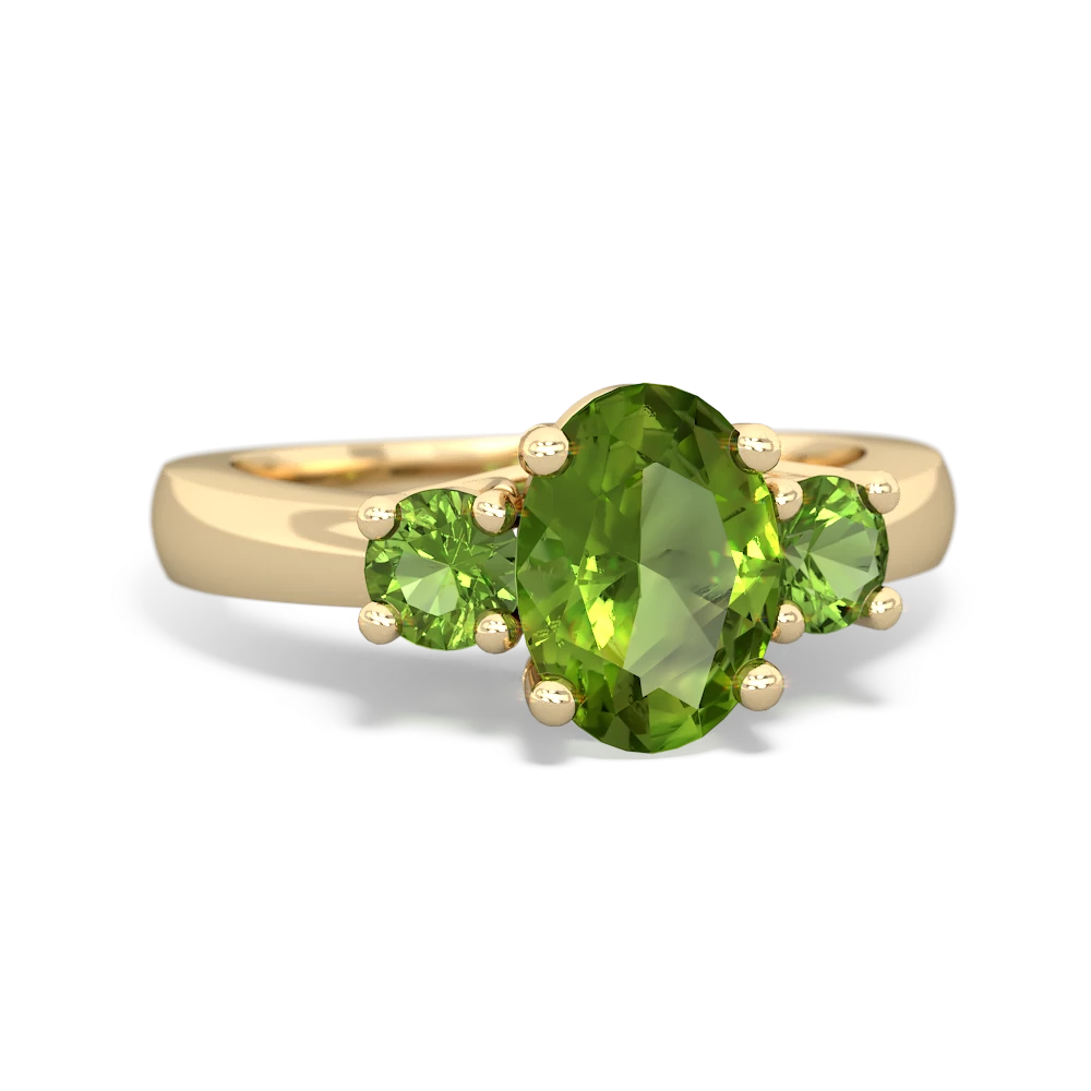 Peridot Three Stone Oval Trellis 14K Yellow Gold ring R4024