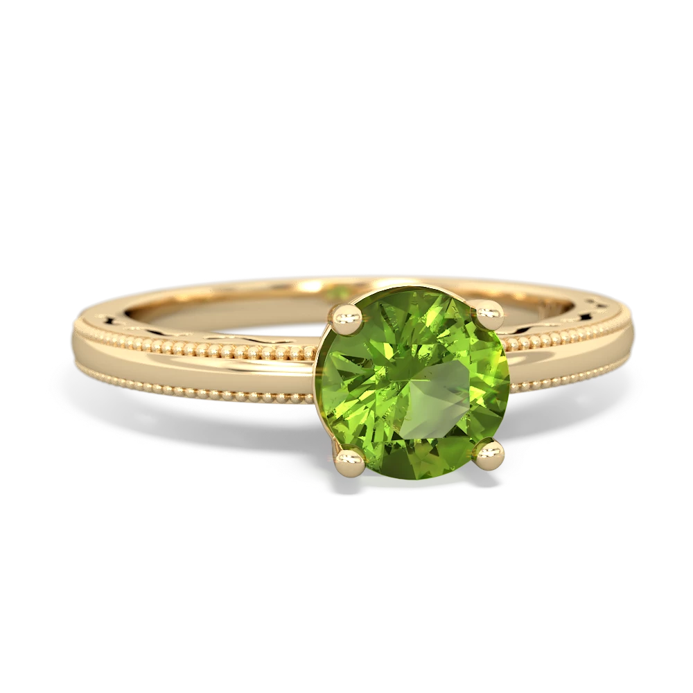 Peridot Milgrain Filigree 14K Yellow Gold ring R5090