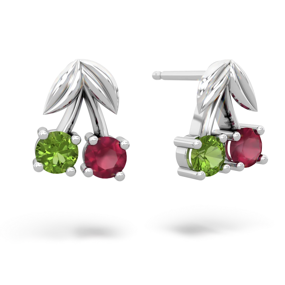 Peridot Sweet Cherries 14K White Gold earrings E7001