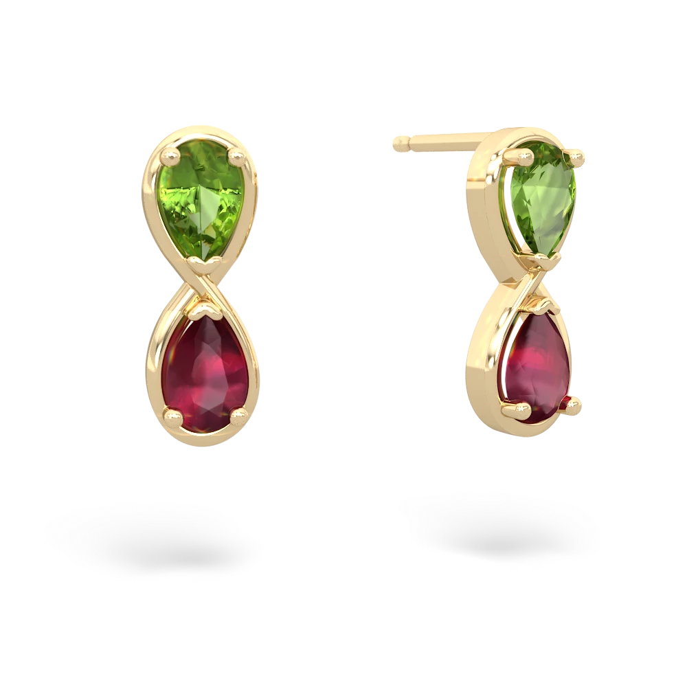 Peridot Ruby Infinity earrings - 14K Yellow Gold |JewelsForMe