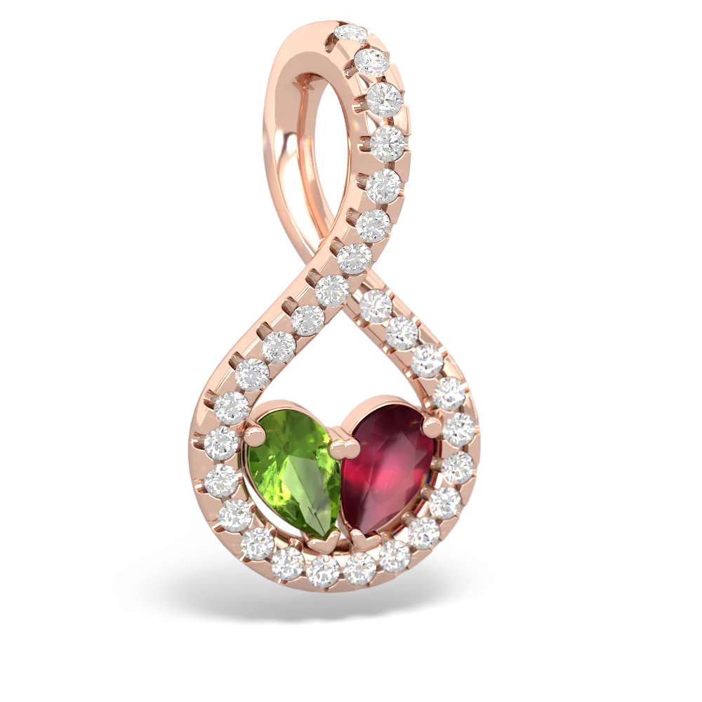 Peridot Pave Twist 'One Heart' 14K Rose Gold pendant P5360