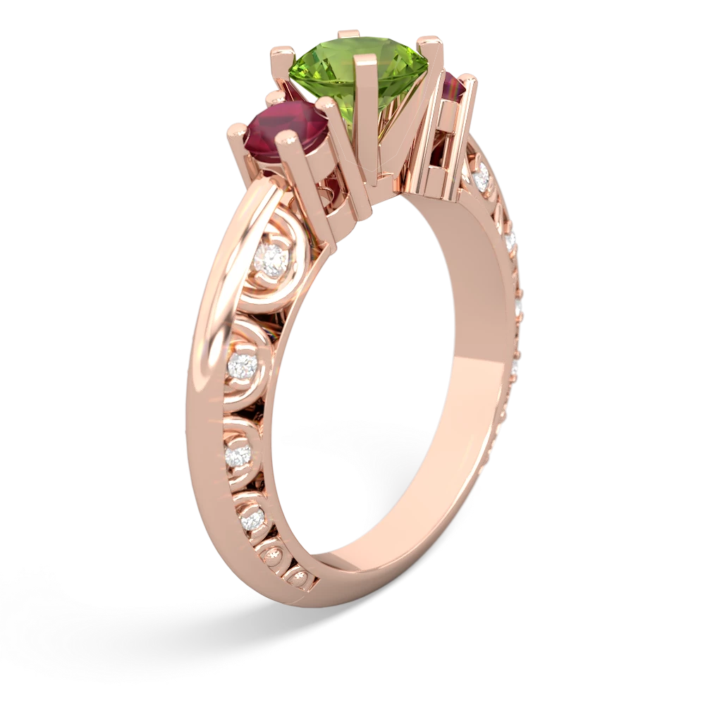 Peridot Art Deco Eternal Embrace Engagement 14K Rose Gold ring C2003