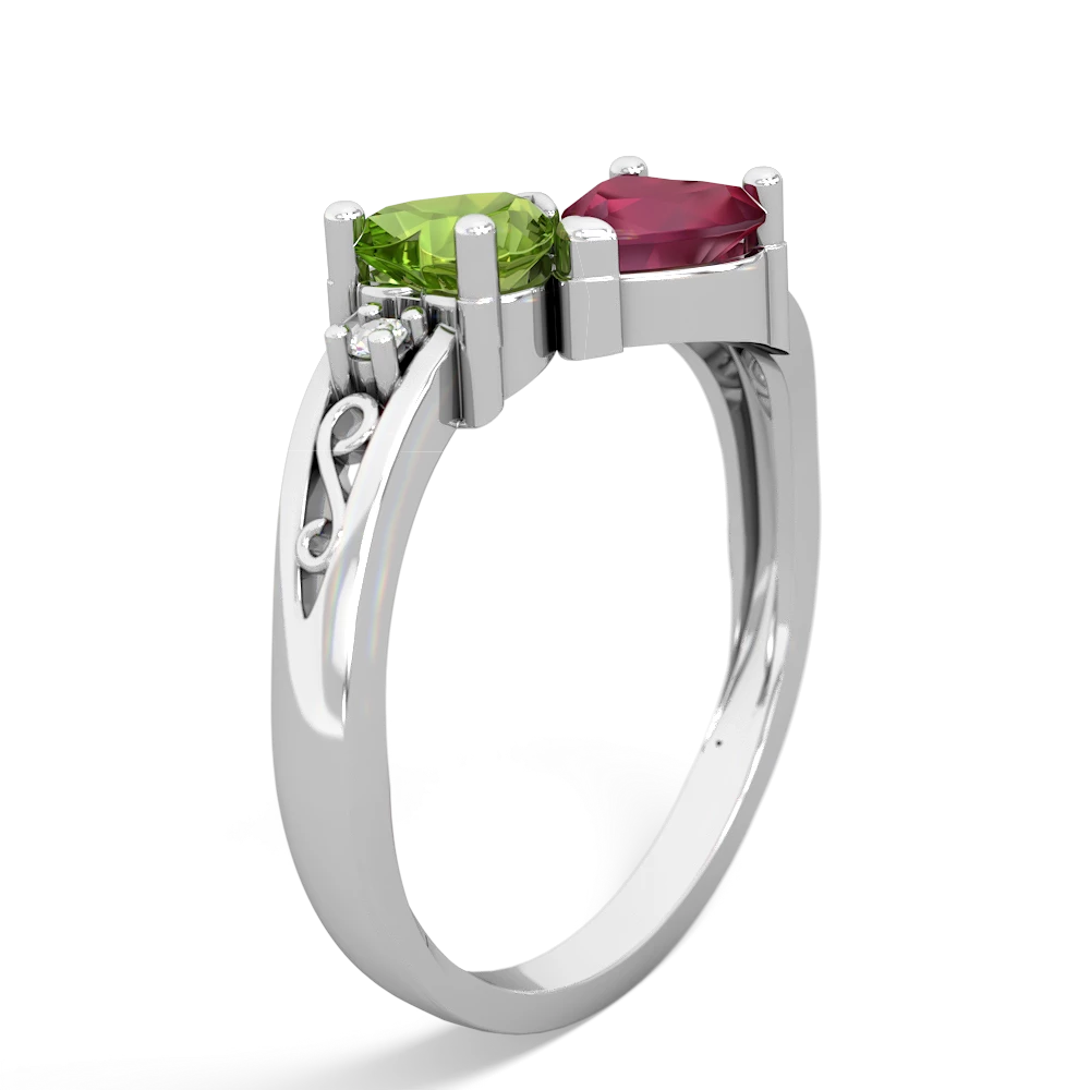 Peridot Snuggling Hearts 14K White Gold ring R2178