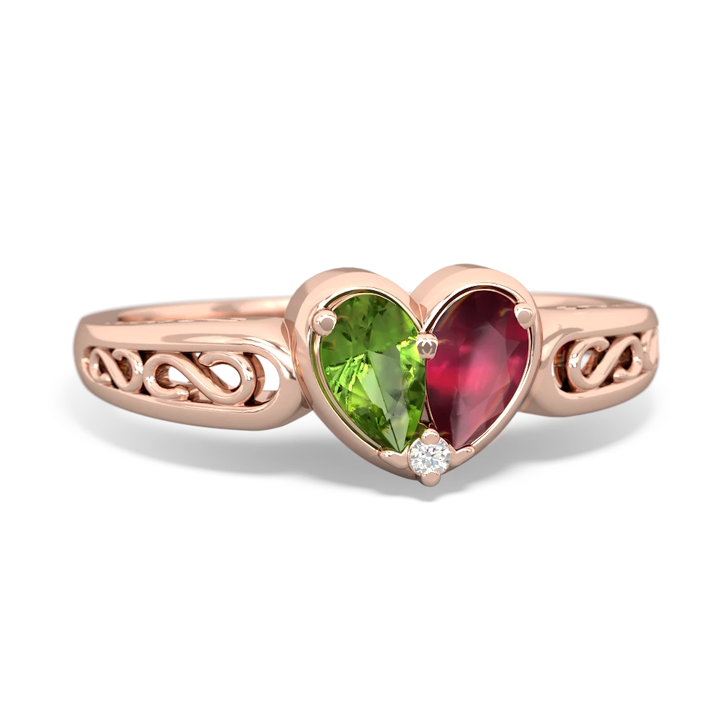 Peridot Filligree 'One Heart' 14K Rose Gold ring R5070