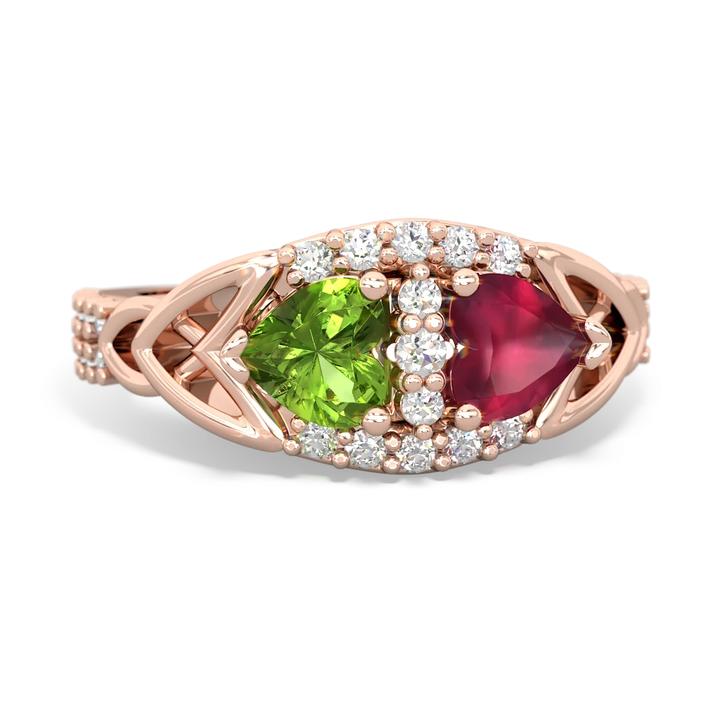 Peridot Sparkling Celtic Knot 14K Rose Gold ring R2645