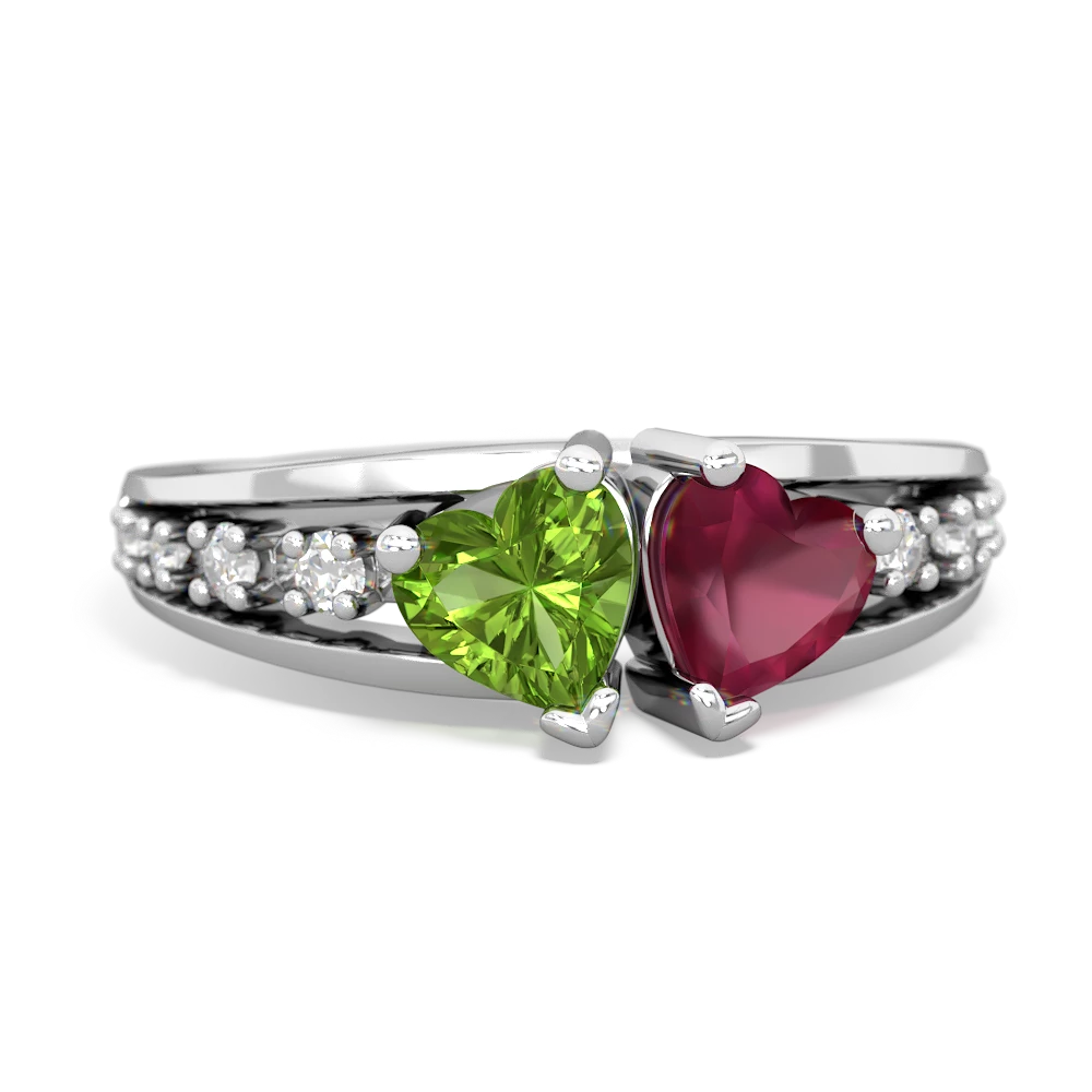 Peridot Heart To Heart 14K White Gold ring R3342