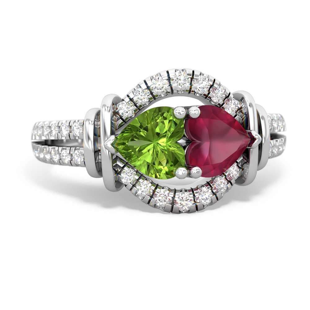 Peridot Art-Deco Keepsake 14K White Gold ring R5630