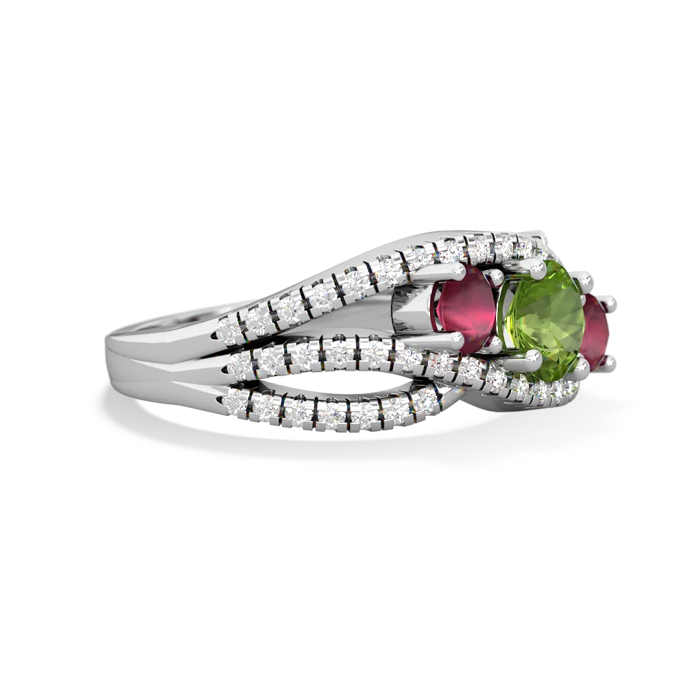 Peridot,Ruby Lab Pink Sapphire Three Stone Aurora ring - 14K White Gold  |JewelsForMe