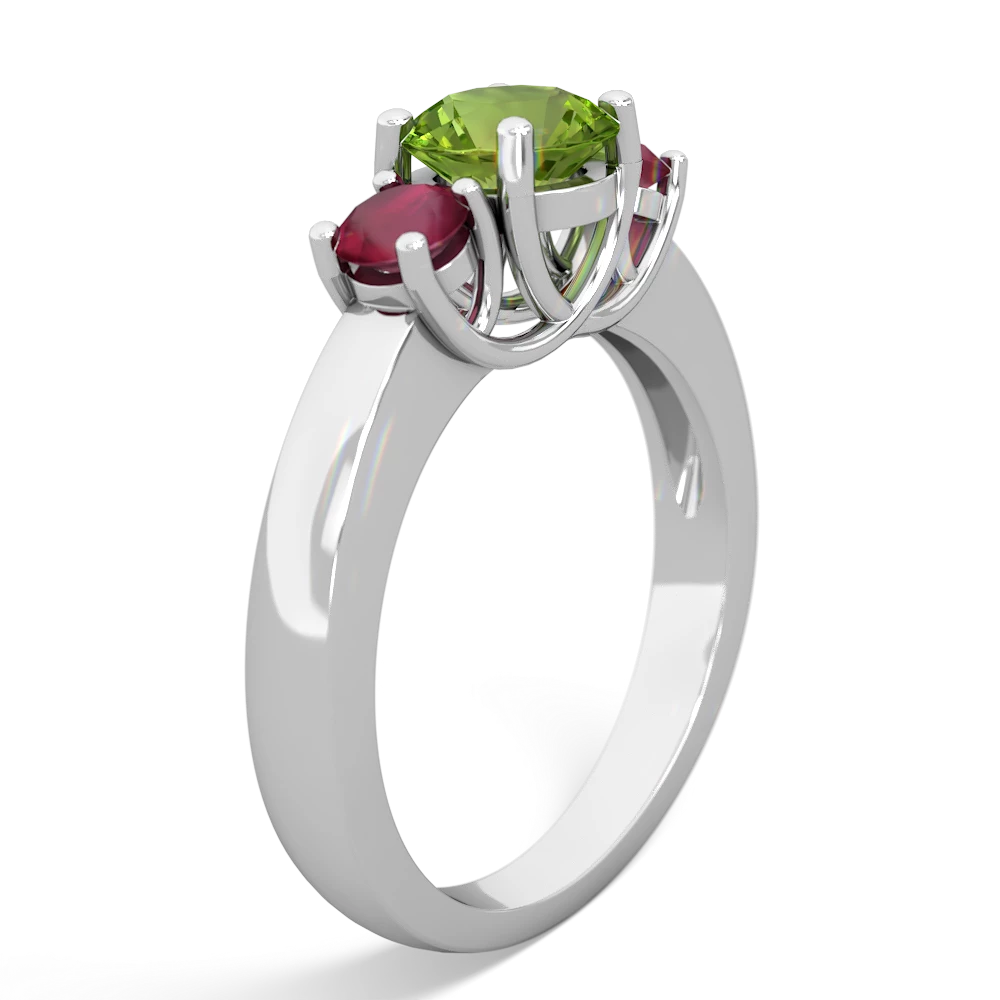 Peridot Three Stone Round Trellis 14K White Gold ring R4018