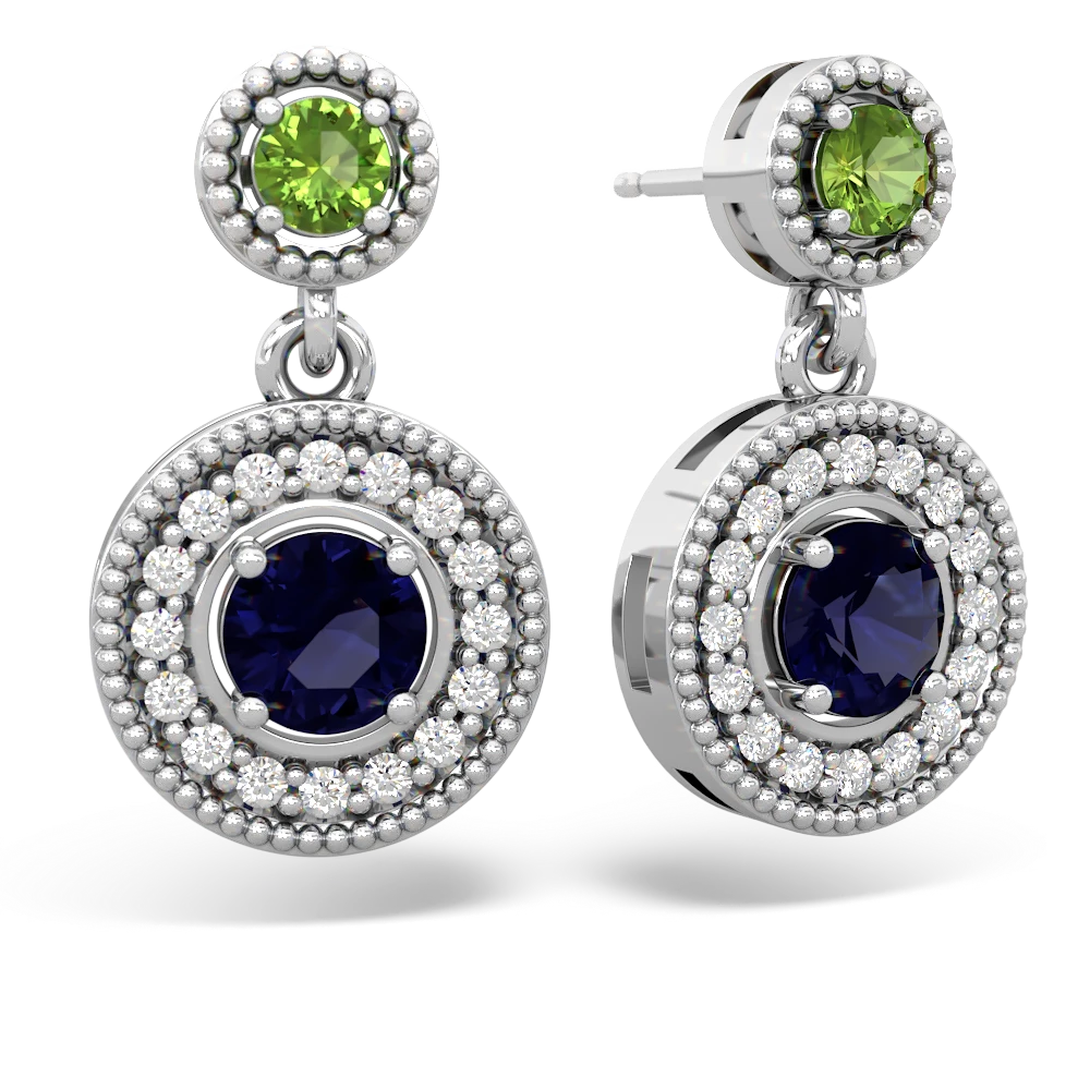 Peridot Halo Dangle 14K White Gold earrings E5319