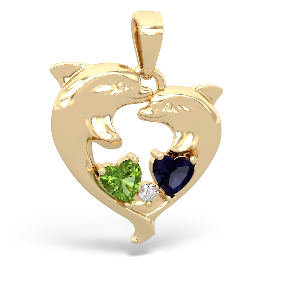 Peridot Dolphin Heart 14K Yellow Gold pendant P5820