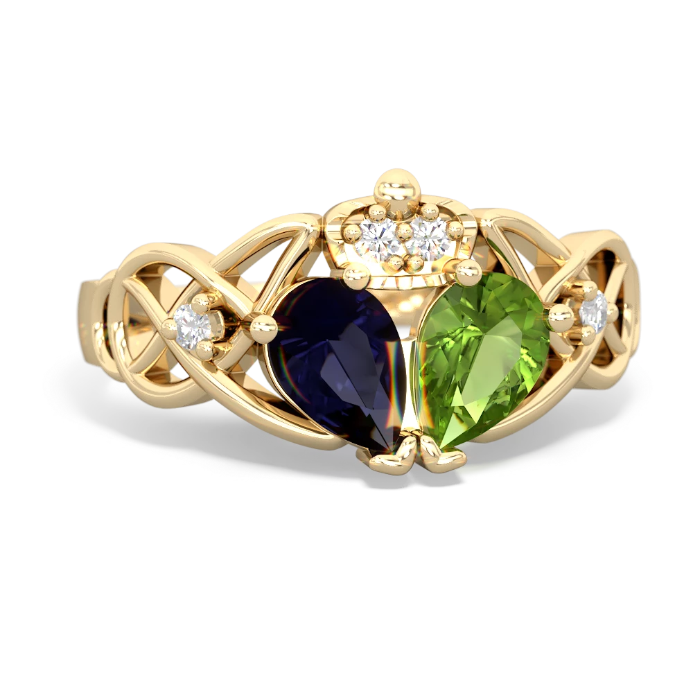 Peridot 'One Heart' Celtic Knot Claddagh 14K Yellow Gold ring R5322