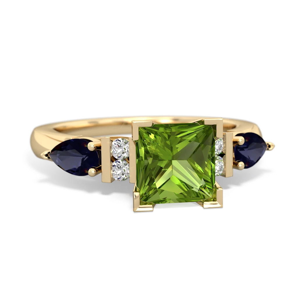 Peridot 6Mm Princess Eternal Embrace Engagement 14K Yellow Gold ring C2002