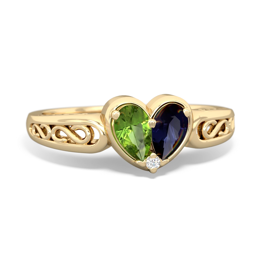 Peridot Filligree 'One Heart' 14K Yellow Gold ring R5070