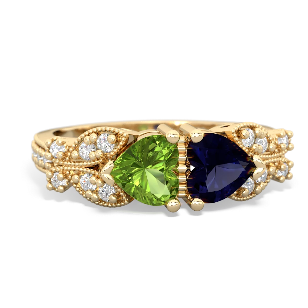 Peridot Diamond Butterflies 14K Yellow Gold ring R5601