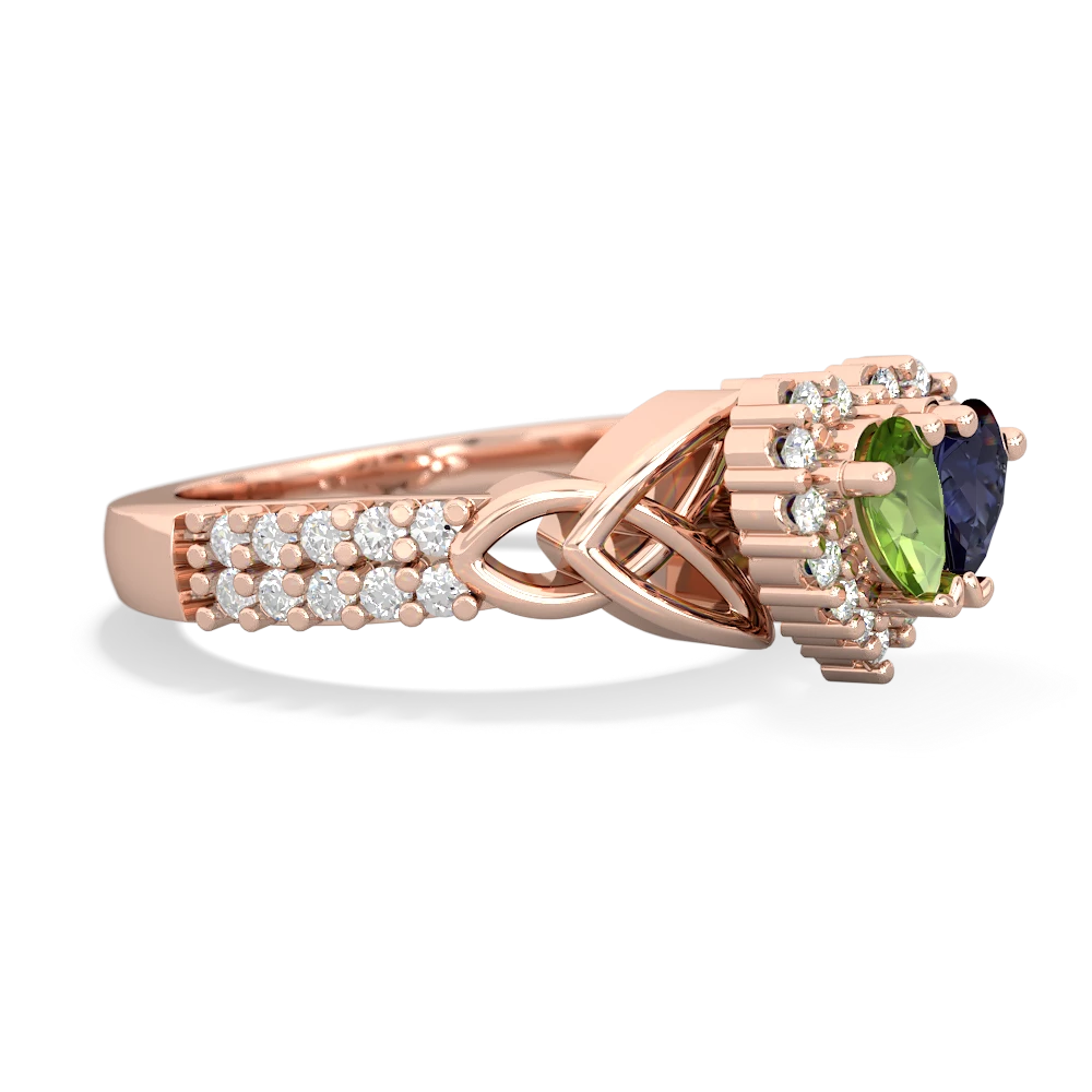 Peridot Celtic Knot Two Hearts As One 14K Rose Gold ring R2644HRT