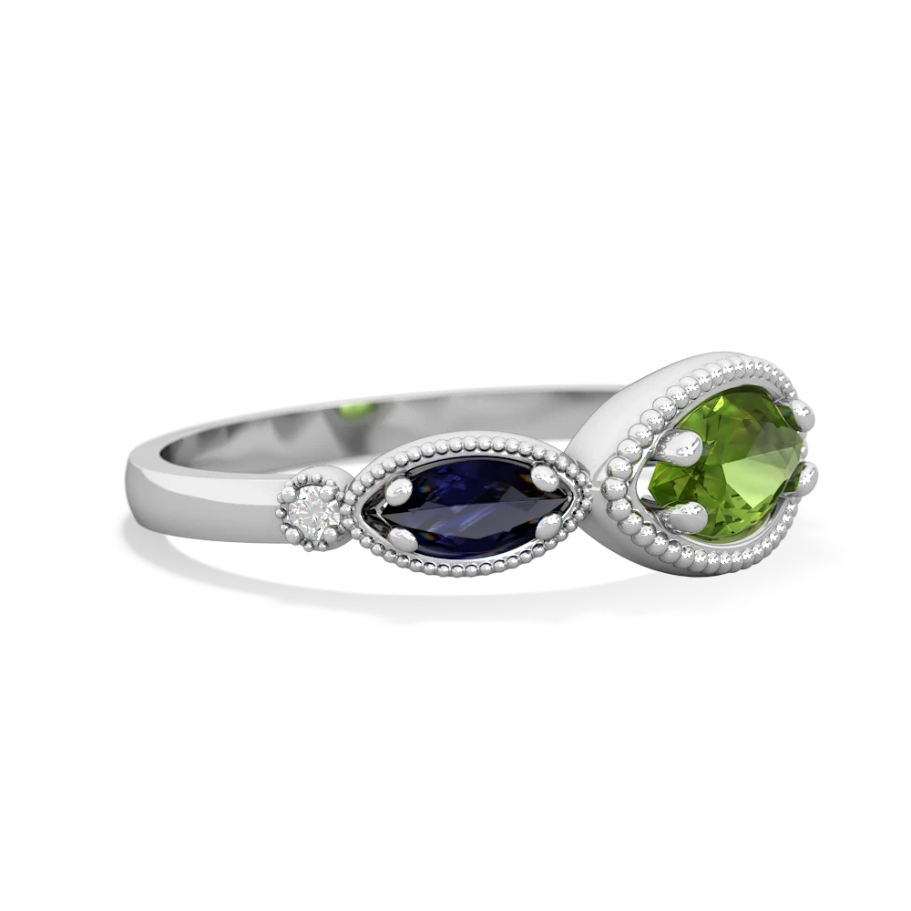 Peridot Milgrain Marquise 14K White Gold ring R5700