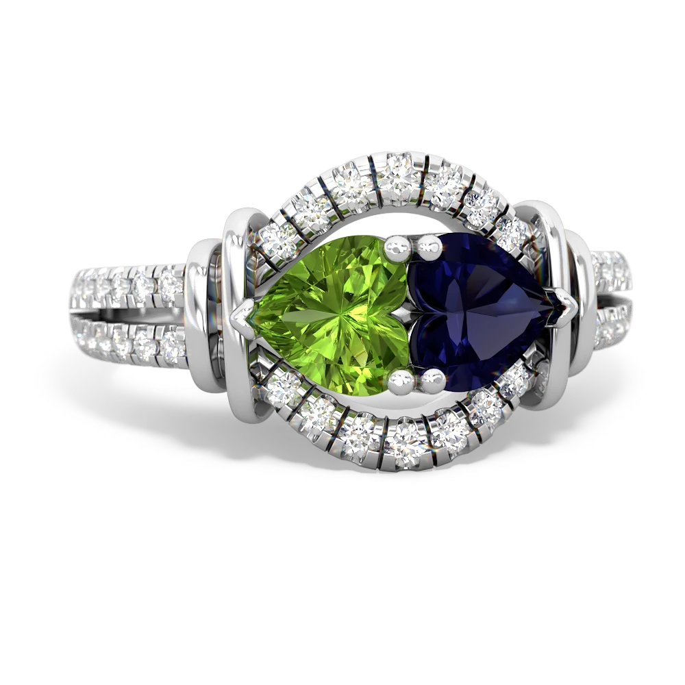 Peridot Art-Deco Keepsake 14K White Gold ring R5630