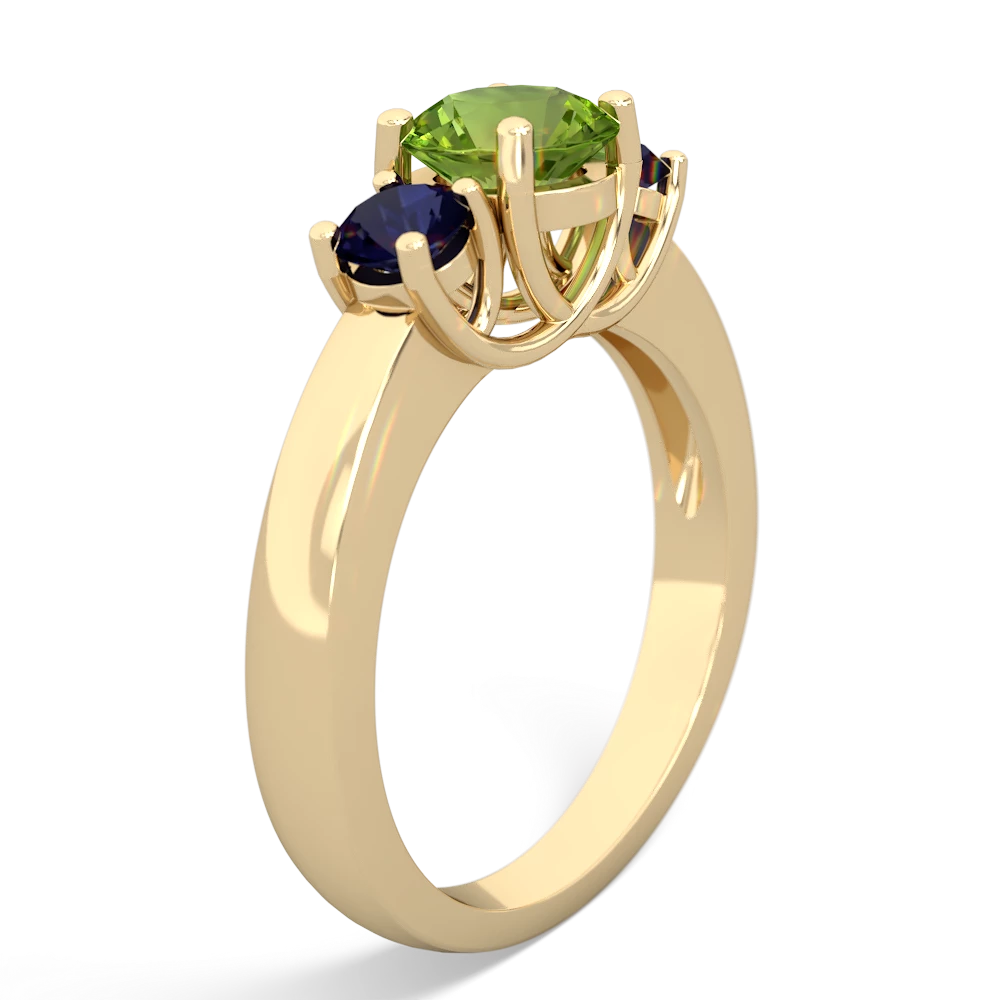 Peridot Three Stone Round Trellis 14K Yellow Gold ring R4018