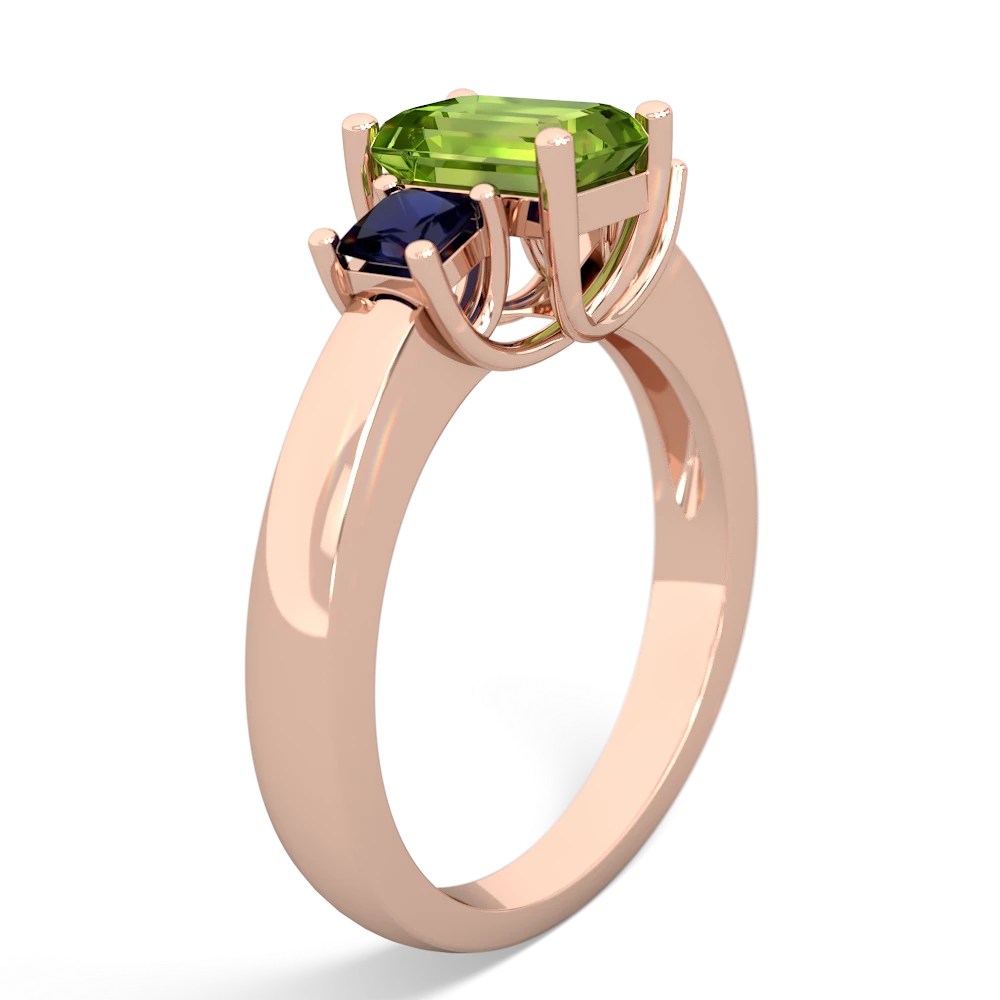 Peridot Three Stone Emerald-Cut Trellis 14K Rose Gold ring R4021