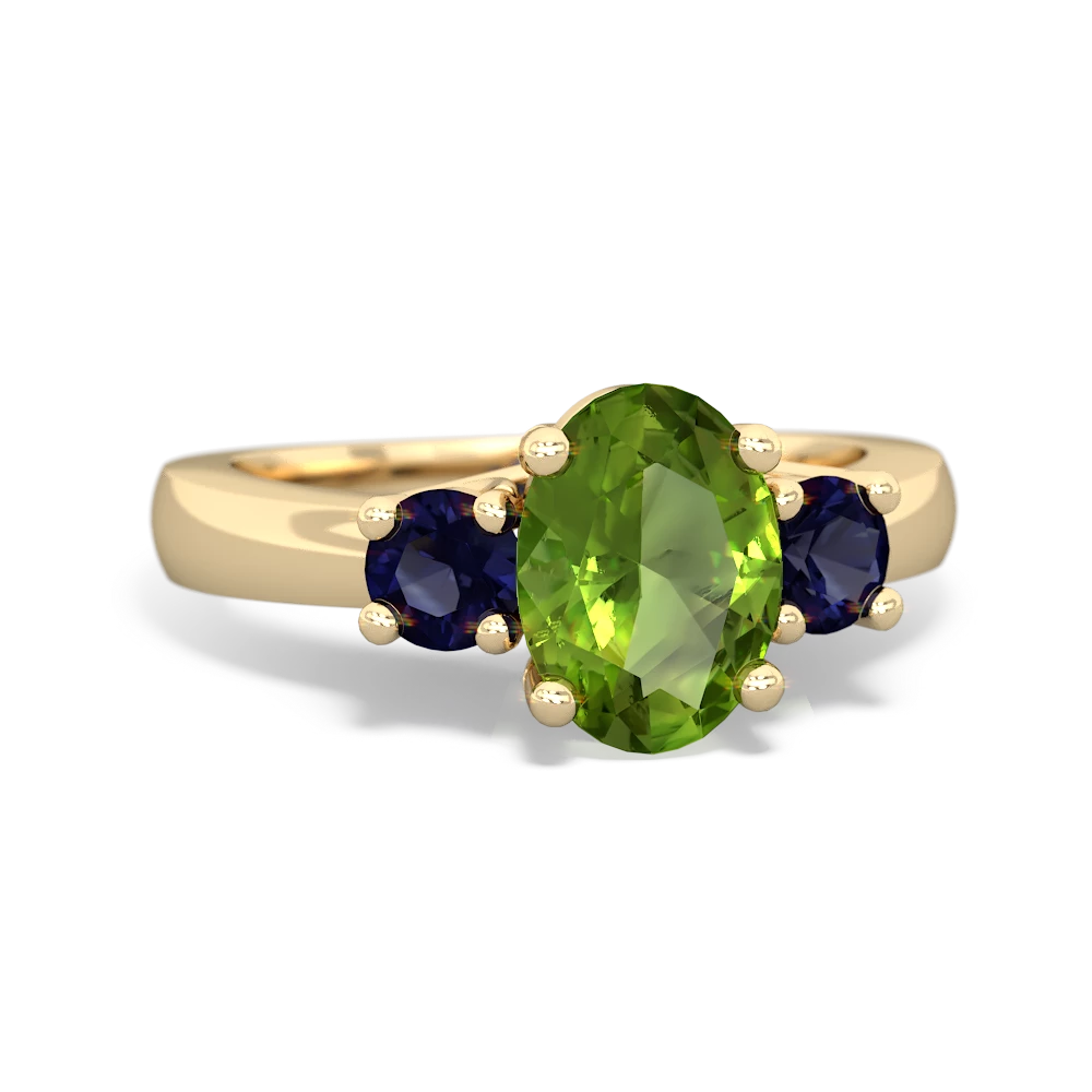 Peridot Three Stone Oval Trellis 14K Yellow Gold ring R4024