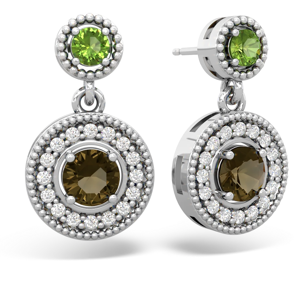 Peridot Halo Dangle 14K White Gold earrings E5319