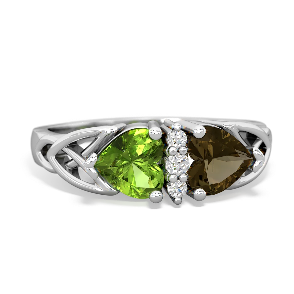 Peridot Celtic Knot Double Heart 14K White Gold ring R5040