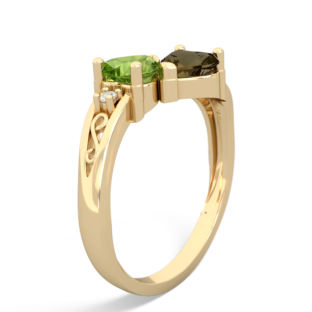 Peridot Snuggling Hearts 14K Yellow Gold ring R2178