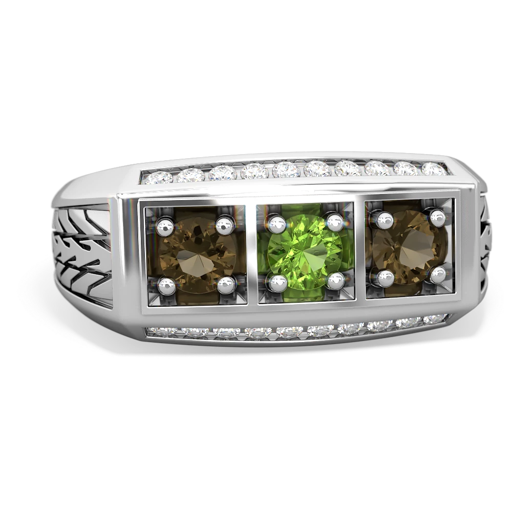 Peridot Three Stone Tire Tread Men's 14K White Gold ring R0520