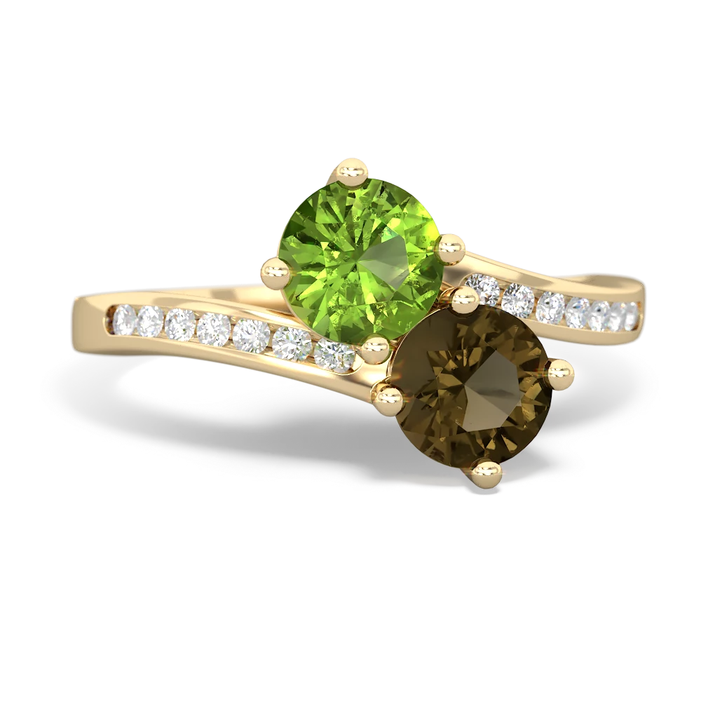 Peridot Channel Set Two Stone 14K Yellow Gold ring R5303