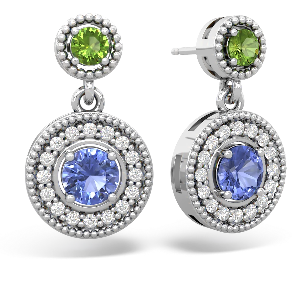 Peridot Halo Dangle 14K White Gold earrings E5319