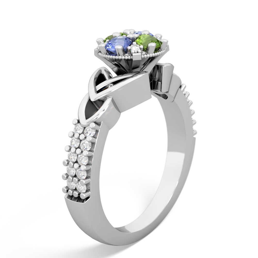 Peridot Celtic Knot Cluster Engagement 14K White Gold ring R26443RD