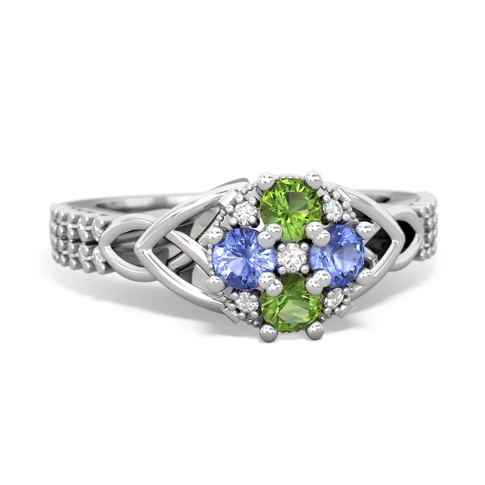 Peridot Celtic Knot Cluster Engagement 14K White Gold ring R26443RD