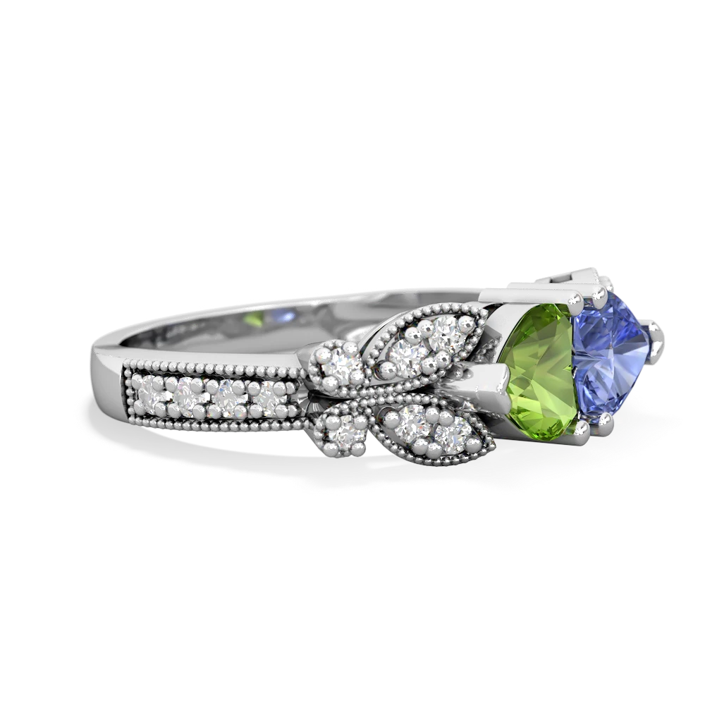 Peridot Diamond Butterflies 14K White Gold ring R5601