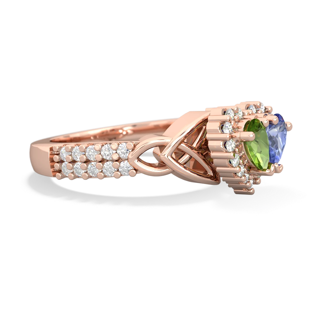 Peridot Celtic Knot Two Hearts As One 14K Rose Gold ring R2644HRT