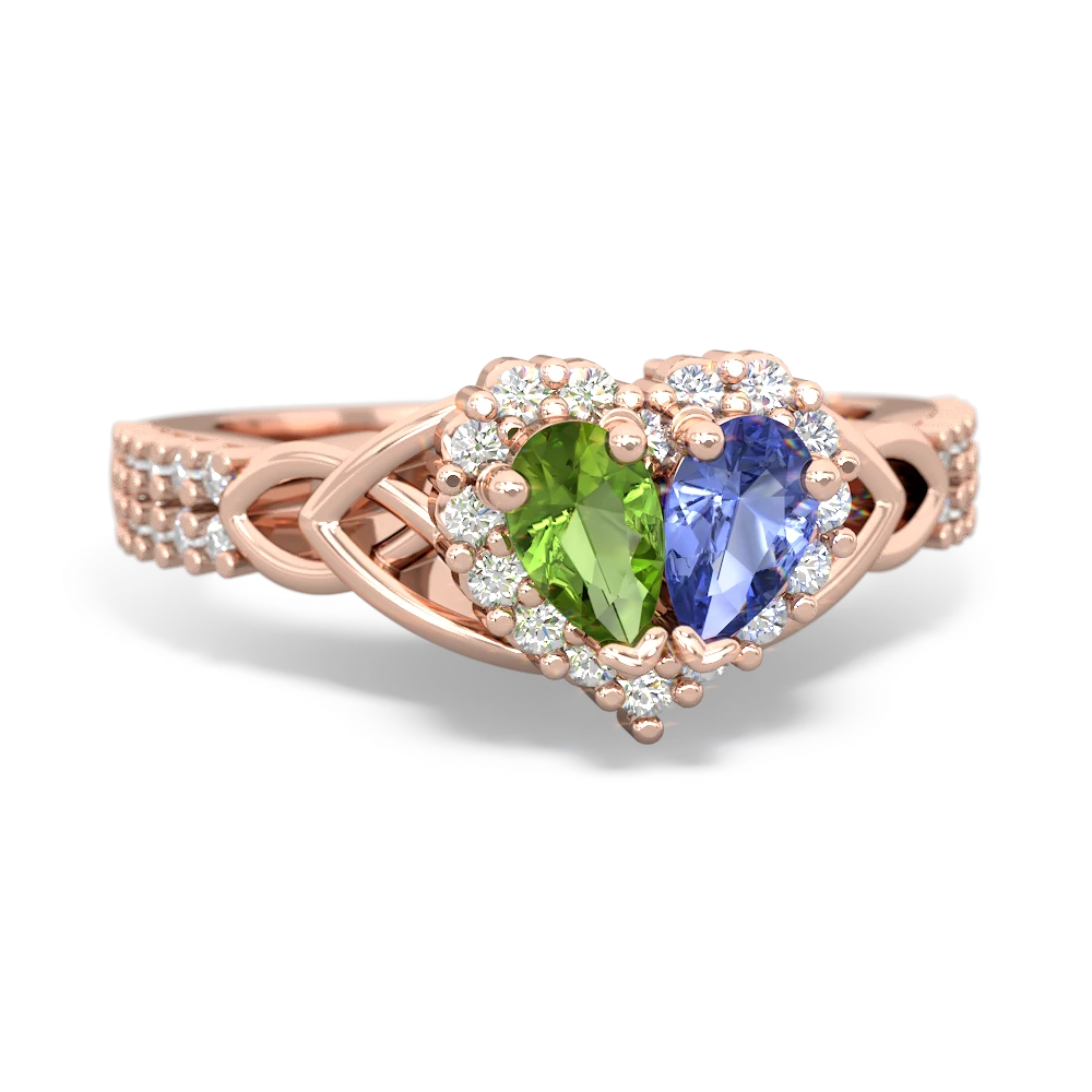 Peridot Celtic Knot Two Hearts As One 14K Rose Gold ring R2644HRT