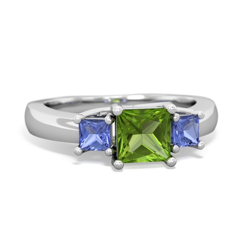 Peridot Three Stone Trellis 14K White Gold ring R4015