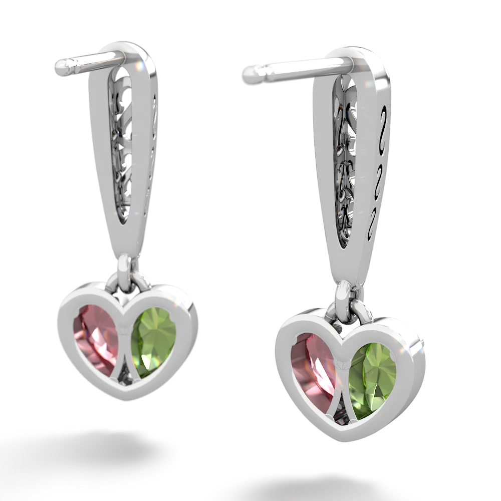 Peridot Filligree Heart 14K White Gold earrings E5070