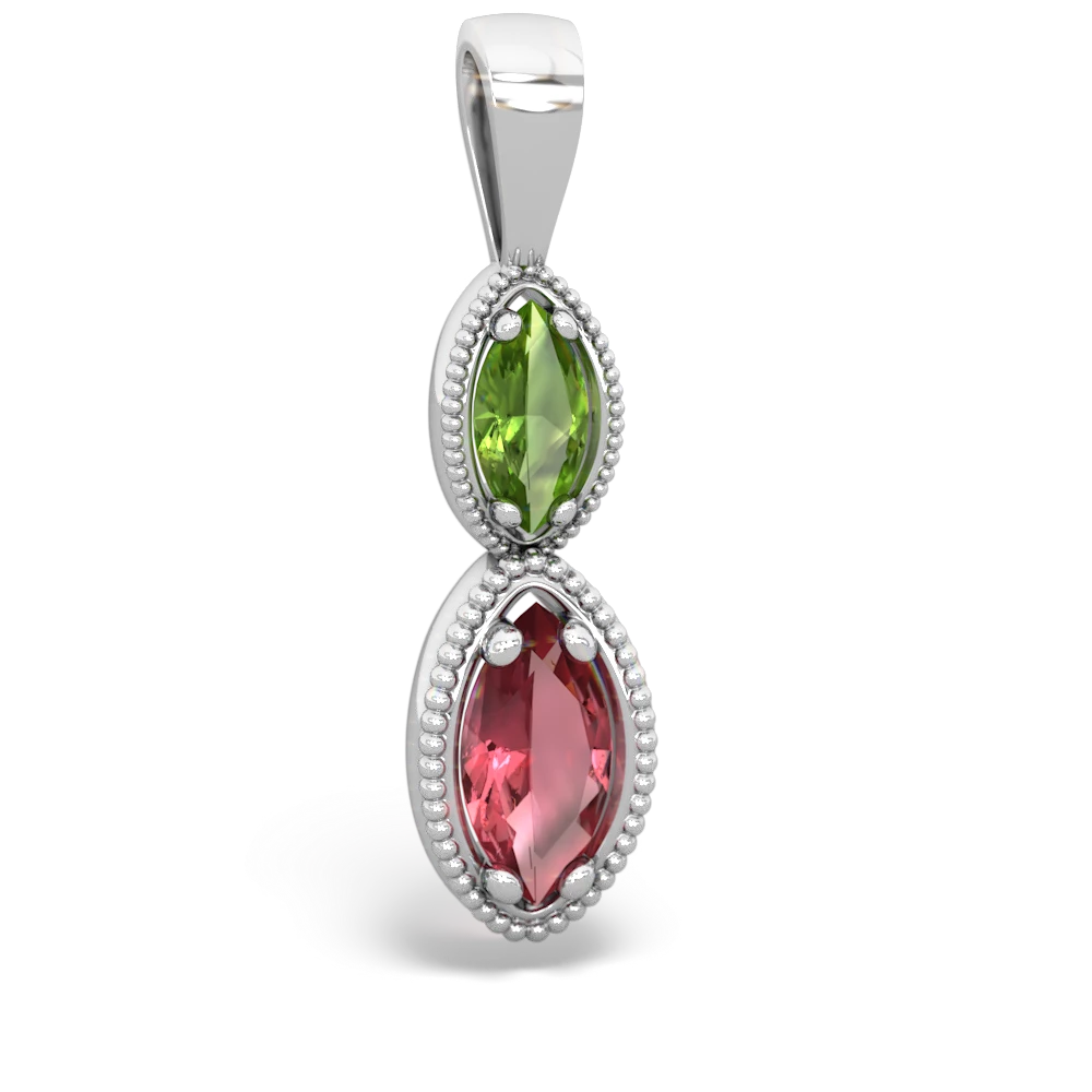 Peridot Antique-Style Halo 14K White Gold pendant P5700